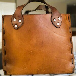 Genuine Brown Leather Tote Vintage Tote Bag for Women's Office Bag - MIM